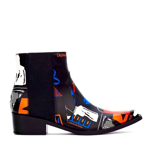 Calvin Klein Jeans Shoes - NIB Calvin Klein Barella Leather Western Boots Black Multi Printed Graphic US 8